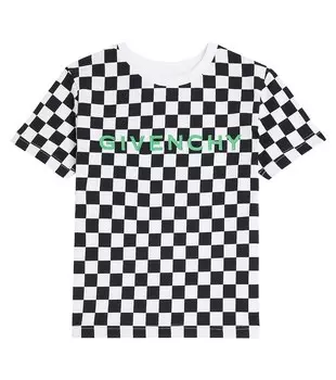 Футболка из хлопкового джерси в клетку с логотипом Givenchy, черный
