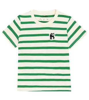 Футболка из хлопкового джерси в полоску с изображением пантеры Mini Rodini, разноцветный