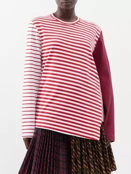 Футболка из хлопкового джерси в полоску в стиле пэчворк Comme Des Garons, красный