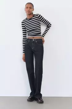 Футболка из хлопкового модала с длинным рукавом ZARA, полосатый