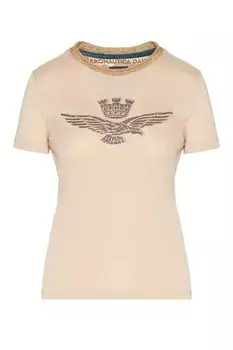 Футболка из хлопкового модала с воротником из люрекса, циприя