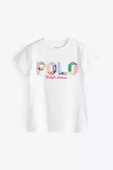 Футболка из хлопкового трикотажа для девочек с логотипом Polo Ralph Lauren, белый