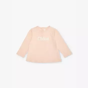 Футболка из хлопкового трикотажа с фирменной вышивкой и длинными рукавами, 6 месяцев - 3 года Chloe, розовый