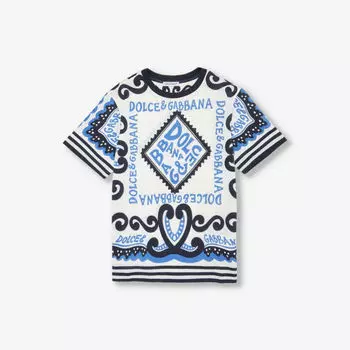 Футболка из хлопкового трикотажа с коротким рукавом с фирменным узором 5-12 лет Dolce & Gabbana, цвет dg marina f.azzurro
