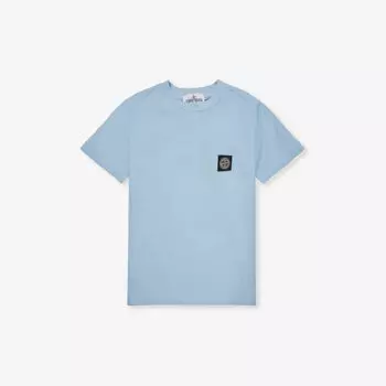 Футболка из хлопкового трикотажа с короткими рукавами и логотипом, 4–14 лет Stone Island, синий