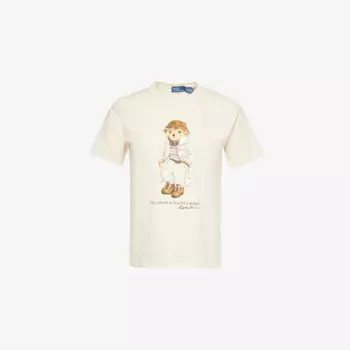 Футболка из хлопкового трикотажа с короткими рукавами и вышитым медведем Polo Ralph Lauren, белый
