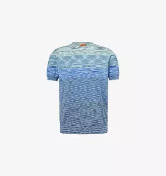 Футболка из хлопкового трикотажа с короткими рукавами в полоску Missoni, синий
