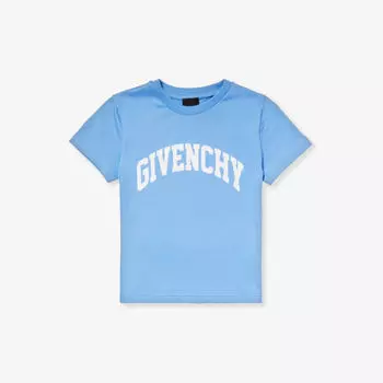 Футболка из хлопкового трикотажа с логотипом и короткими рукавами 4–12 лет Givenchy, синий