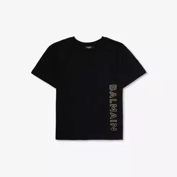 Футболка из хлопкового трикотажа с логотипом и короткими рукавами 8–14 лет Balmain, черный