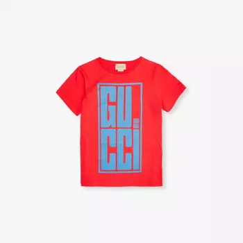 Футболка из хлопкового трикотажа с оригинальным логотипом 6-10 лет Gucci, красный