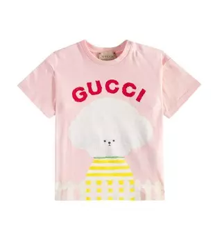 Футболка из хлопкового трикотажа с принтом для малышей Gucci Kids, цвет smooth pink/mc