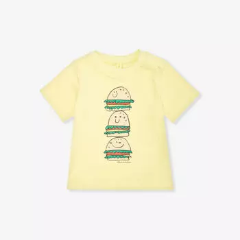Футболка из хлопкового трикотажа с принтом vegan burger 6–36 месяцев Stella Mccartney, цвет giallo chiaro