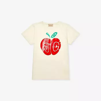 Футболка из хлопкового трикотажа с принтом «Яблоко» 4–12 лет Gucci, красный