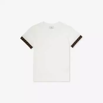 Футболка из хлопкового трикотажа с вышитым логотипом и короткими рукавами 6–12 лет Fendi, цвет gesso