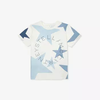 Футболка из хлопкового трикотажа со звездным принтом 4-14 лет Stella Mccartney, слоновая кость