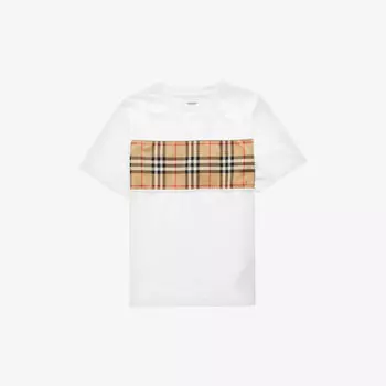 Футболка из хлопкового трикотажа в клетку «Кедр» 3-14 лет Burberry, белый