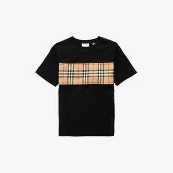 Футболка из хлопкового трикотажа в клетку «Кедр» 3-14 лет Burberry, черный