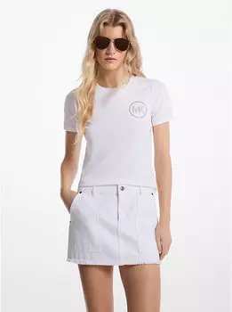 Футболка из хлопковой смеси с декорированным логотипом Michael Kors, белый