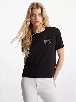Футболка из хлопковой смеси с декорированным логотипом Michael Kors, черный