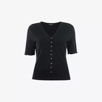 Футболка из хлопковой смеси с V-образным вырезом и оборками Whistles, черный