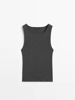 Футболка из хлопковой смеси в рубчик Massimo Dutti, серый