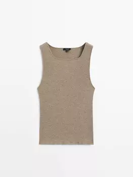 Футболка из хлопковой смеси в рубчик Massimo Dutti, коричневый