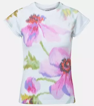 Футболка из хлопковой ткани с цветочным принтом Loewe, Light Blue/Multicolor