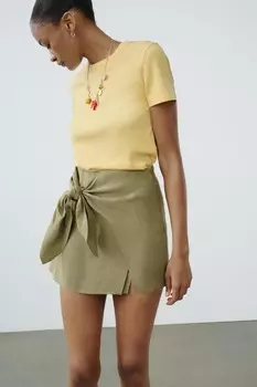 Футболка из интерлока с коротким рукавом ZARA, светло-желтый
