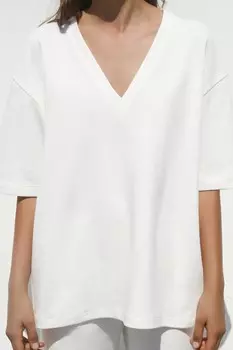 Футболка из интерлока с стираемой тканью ZARA, экрю