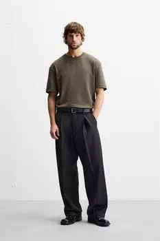 Футболка из интерлока стандартного кроя ZARA, серо-коричневый