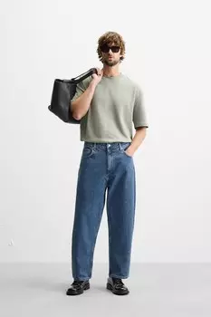 Футболка из интерлока стандартного кроя ZARA, средне-зеленый