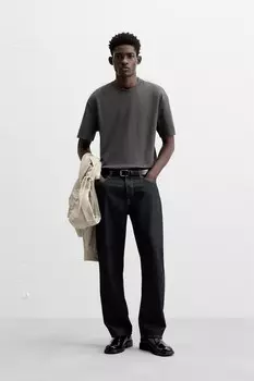 Футболка из интерлока стандартного кроя ZARA, темно-серый