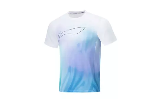 Футболка из коллекции Running, мужская, чистого золота, синего, гармонирующего, светло-фиолетового цвета, с принтом во всю длину Lining, синий
