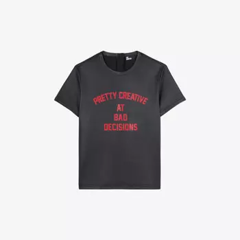 Футболка из кожи в обтяжку «Довольно креативен в плохих решениях» The Kooples, черный