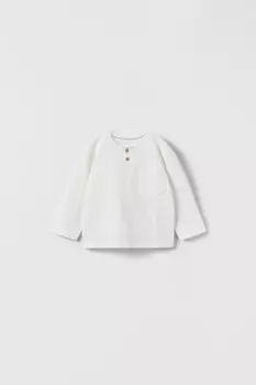 Футболка из крепа henley ZARA, белый