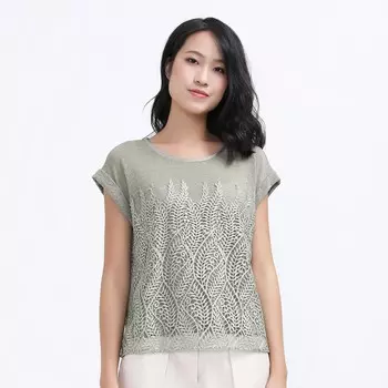 Футболка из кружева и тюля Smart And Joy, хаки