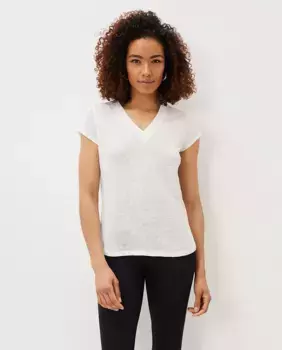 Футболка из льна с короткими рукавами и V-образным вырезом Phase Eight, кремовый