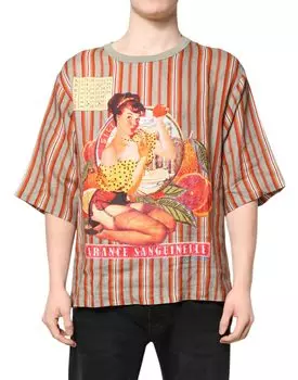 Футболка из льна с круглым вырезом и разноцветным полосатым рисунком Dolce & Gabbana, Multicolor