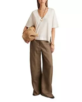 Футболка из льна с V-образным вырезом Ember Relaxed REISS, белый