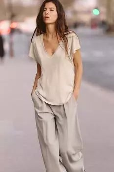 Футболка из льняной смеси ZARA, песочный