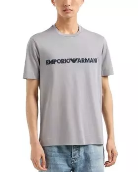 Футболка из легкого джерси с вышитым логотипом Emporio Armani, серый