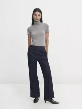 Футболка из лиоцелл-смеси с высоким вырезом Massimo Dutti, серый меланж