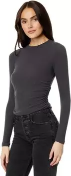Футболка из матового джерси со сборками и длинными рукавами Madewell, цвет Black Coal