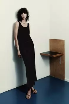 Футболка из мерсеризованной нитки в рубчик ZARA, черный