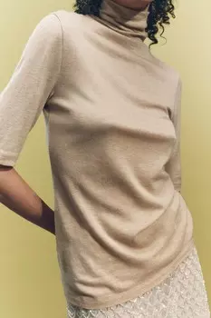 Футболка из мерсеризованной шерсти ZARA, средний-кэмел