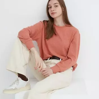 Футболка из мягкого флиса Uniqlo с круглым вырезом, светло - оранжевый