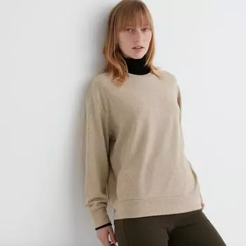 Футболка из мягкого флиса Uniqlo с круглым вырезом, бежевый