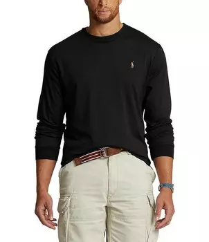 Футболка из мягкого хлопка с длинными рукавами Polo Ralph Lauren Big & Tall, черный
