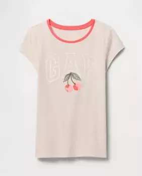 Футболка из мягкого хлопка с круглым вырезом и коротким рукавом для девочки Gap, натуральный