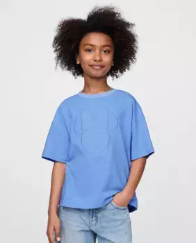 Футболка из мягкого хлопка с круглым вырезом и коротким рукавом для девочки Gap, голубой